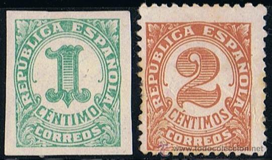 Sellos: 1933. Cifras. Edifil 677 sd - 678 - Foto 1