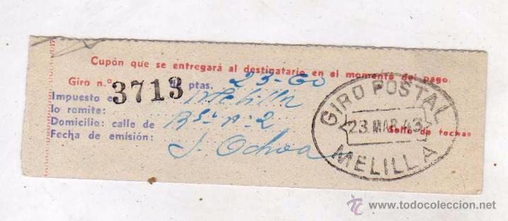 Sellos: Resguardo de giro postal Melilla. - Foto 1
