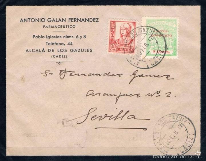 Sellos: 1937.-  ALCAL&Aacute; DE LOS GAZULES A SEVILLA - Foto 1
