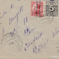 Sellos: CARTA - SOBRE DE ¿¿..??( GERONA ) 1932 / A MADRID 25 CTS VÁQUER + Nº 592 DERECHO DE ENTREGA
