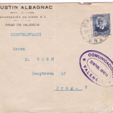 Selos: HP4-1- REPÚBLICA CARTA VINOS A. ALBAGNAC GRAO VALENCIA- PRAGA 1936.. Lote 82258088