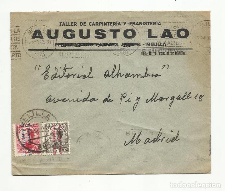 Sellos: circulada 1932 de melilla a madrid - Foto 1