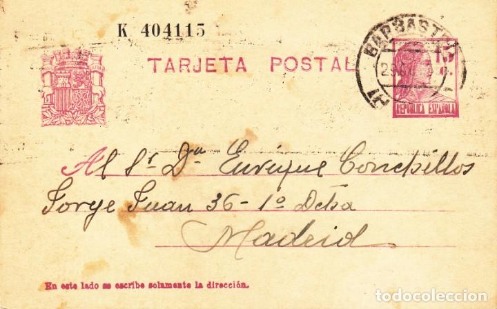 Sellos: TARJETA POSTAL: 1935 BARBASTRO - MADRID - Foto 1