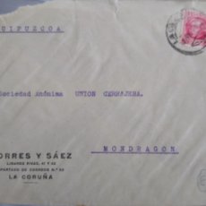 Sellos: SOBRE CIRCULADO TORRES Y SÁEZ, LA CORUÑA.
