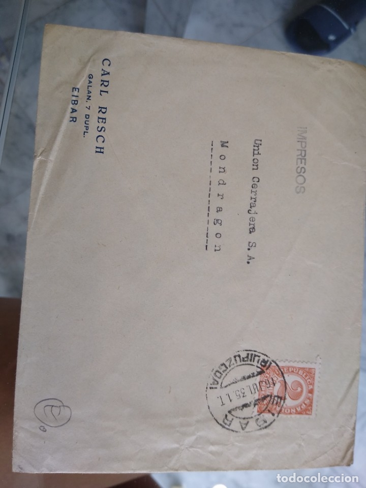 Sellos: Sobre Carl Resch Eibar. Circulado en 1935 - Foto 1