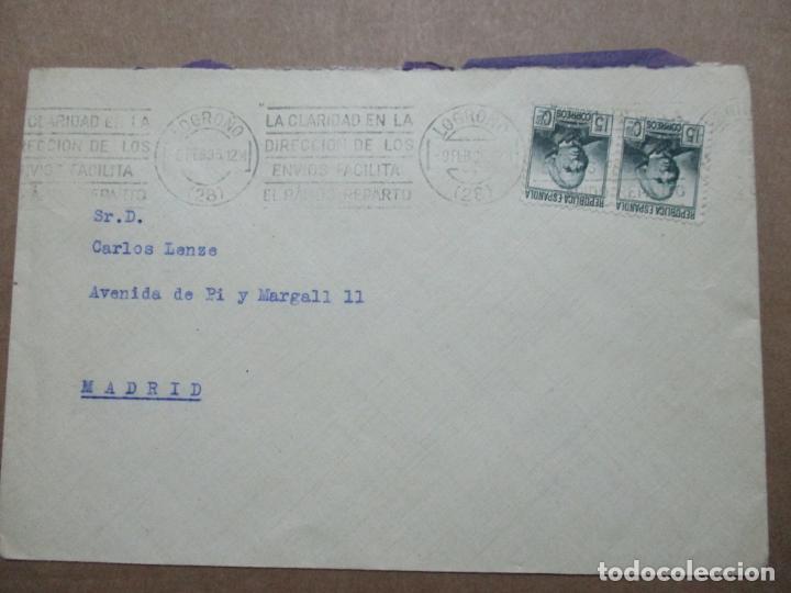 Sellos: circulada 1935 de logro&ntilde;o rioja a madrid - Foto 1