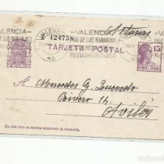 Francobolli: ENTERO POSTAL EDIFIL 69 CIRCULADA 1937 DE VALENCIA A AVILES CON RODILLO PAIS DE LOS NARANJOS