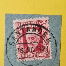 Sellos: FILATELIA - FECHADOR SANTANDER - 1932 - FRAGMENTO CON SELLO REPUBLICA. Lote 297604363