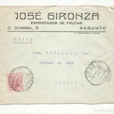 Francobolli: CIRCULADA 1918 DE SAGUNTO VALENCIA A GENEVE SUIZA. Lote 299084283