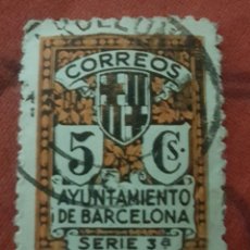 Sellos: 5 CÉNTIMOS. AYUNTAMIENTO DE BARCELONA, SERIE TERCERA. AÑO 1932.