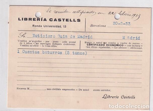Sellos: Librer&iacute;a Castells Barcelona 1933 - Foto 2