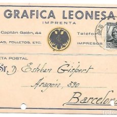 Sellos: PERSONAJES EDIFIL 683 POSTAL ILUSTRADA CIRCULADA DE LEON A BARCELONA 1936. Lote 341230808