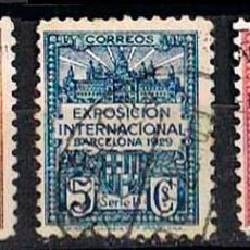 Sellos: E BARCELONA, EDIFIL Nº 1/3 (AÑO 1929), EXPOSICION INTERNACIONALDE BARCELONA, NUEVO CON SEÑAL DE CHAR