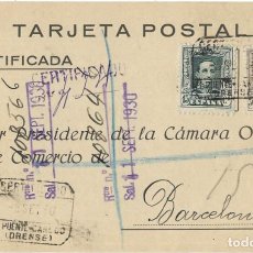 Sellos: 1930 TARJETA POSTAL CERTIFICADA PUENTE CANEDO, ORENSE. COMPAÑÍA NACIONAL FERROCARRILES OESTE ESPAÑA. Lote 353556928