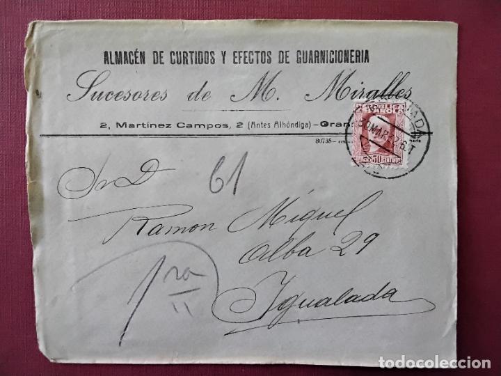 Sellos: circulada 1932 de granada a igualada barcelona - Foto 1