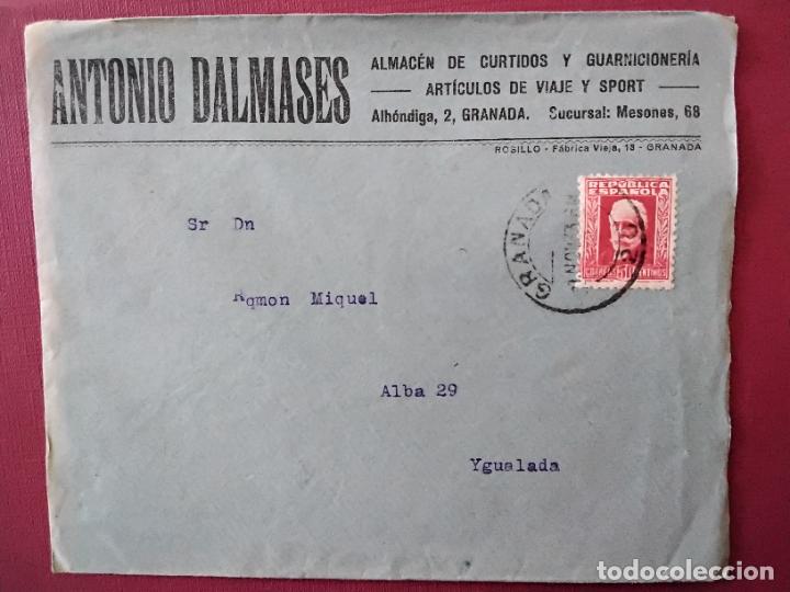 Sellos: circulada 1933 de granada a igualada barcelona - Foto 1