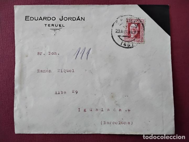 Sellos: circulada 1934 DE TERUEL a igualada barcelona - Foto 1
