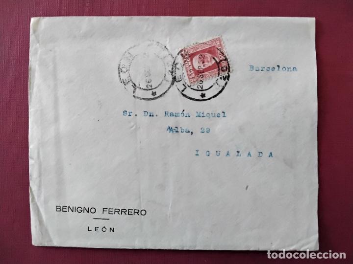 Sellos: circulada 1932 DE LEON a igualada barcelona - Foto 1