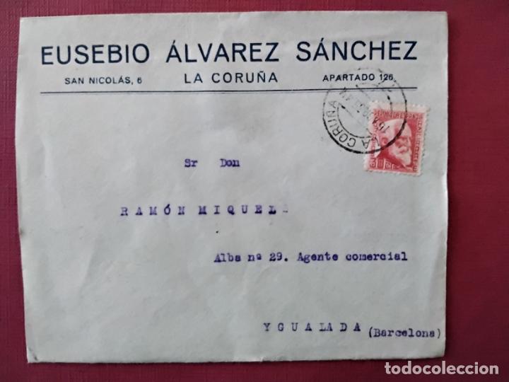 Sellos: circulada 1935 DE LA CORU&Ntilde;A a igualada barcelona - Foto 1