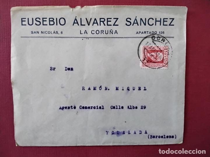 Sellos: circulada 1932 DE LA CORU&Ntilde;A a igualada barcelona - Foto 1