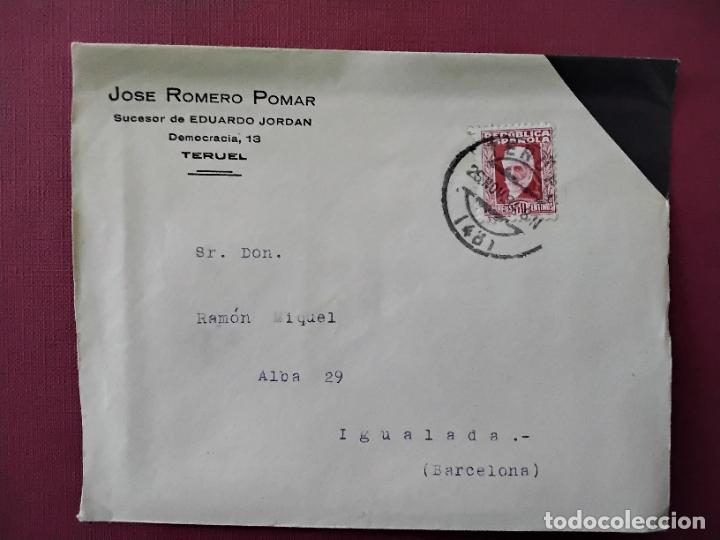 Sellos: circulada 1934 DE TERUEL a igualada barcelona - Foto 1