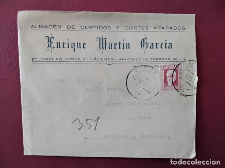 Sellos: circulada 1934 DE CACERES a igualada barcelona - Foto 1