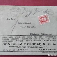 Sellos: CIRCULADA 1931 DE ALBACETE A IGUALADA BARCELONA RODILLO ACEITE DE OLIVA. Lote 366689661