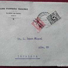 Sellos: CIRCULADA 1931 DE VALVERDE DEL CAMINO HUELVA A IGUALADA BARCELONA. Lote 366690976