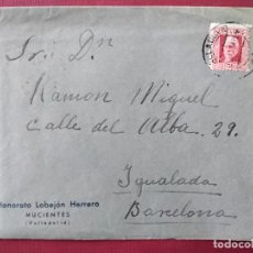 Sellos: CIRCULADA 1934 DE MUCIENTES VALLADOLID A IGUALADA BARCELONA. Lote 366691616