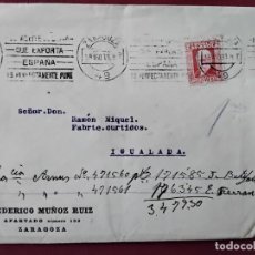Sellos: CIRCULADA 1933 DE ZARAGOZA A IGUALADA BARCELONA RODILLO ACEITE DE OLIVA. Lote 366703711