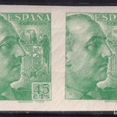 Sellos: ESPAÑA, 1939 EDIFIL Nº 871CCS. /**/, 45 C. VERDE, [PAREJA, SIN DENTAR.] [CAMBIO DE COLOR.]