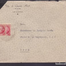 Francobolli: F28-22-GUERRA CIVIL. CARTA LA CAVA- REUS .1937. JOVELLANOS BISECTADO VERTICAL