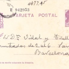 Sellos: TARJETA POSTAL. REPÚBLICA ESPAÑOLA. DIRIGIDA DE LA BISBAL A BARCELONA (1935).