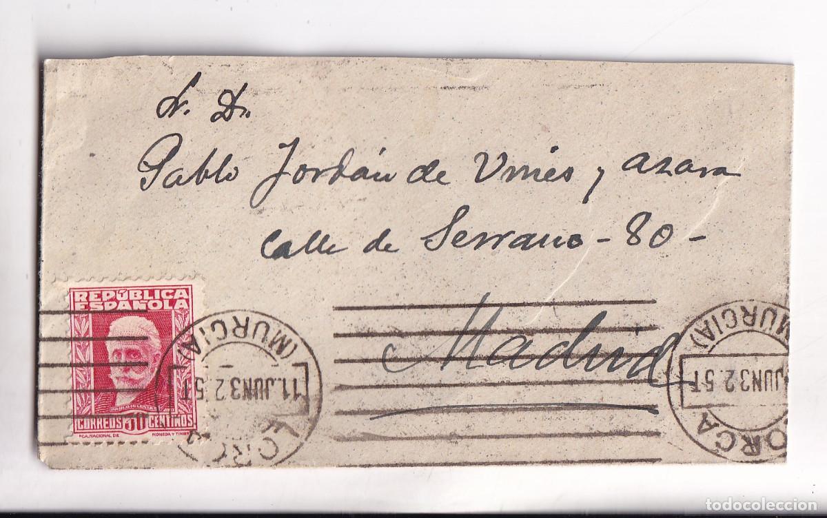 Sellos: SOBRE. LORCA. MURCIA. 1932. RODILLO - Foto 1