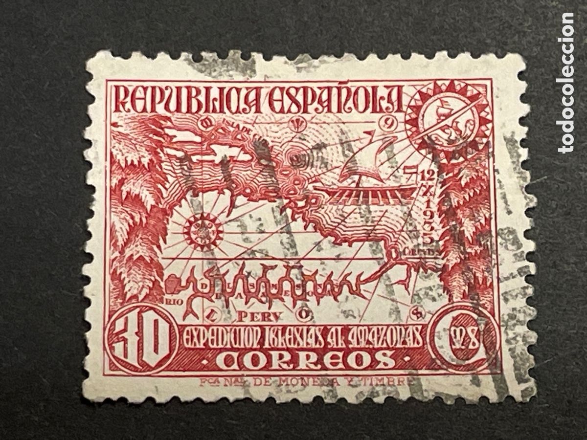 Sellos: Edifil 694 30 Cts Expedici&oacute;n al Amazonas, usado, sin sombras del tiempo