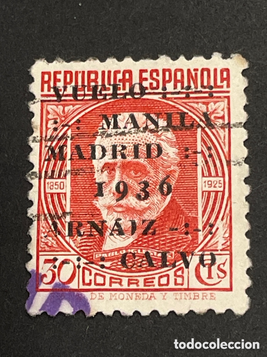 Sellos: Edifil 741 Vuelo Manila Madrid, usado, bien centrado, sello en buen estado