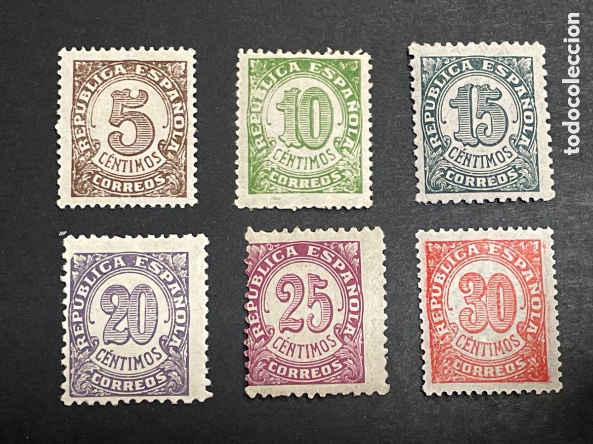 Sellos: Edifil 745 750 cifras 1938, nuevos con fijasellos menos el 746 y 749 sin fijasellos, bien centrados