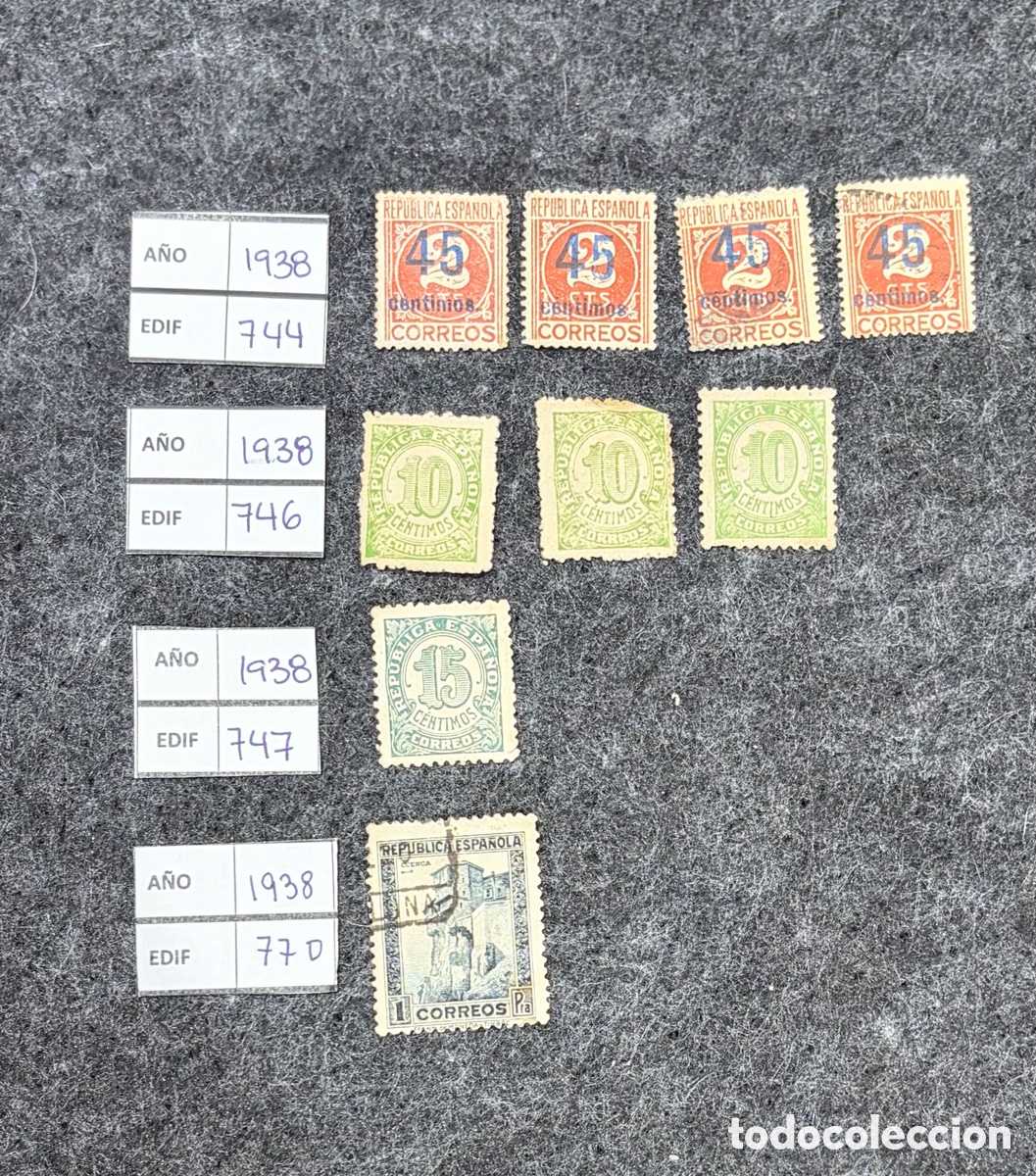 Sellos: Sellos Espa&ntilde;a 1938 Rep&uacute;blica Edifil 744 746 747 770 Lote Variado