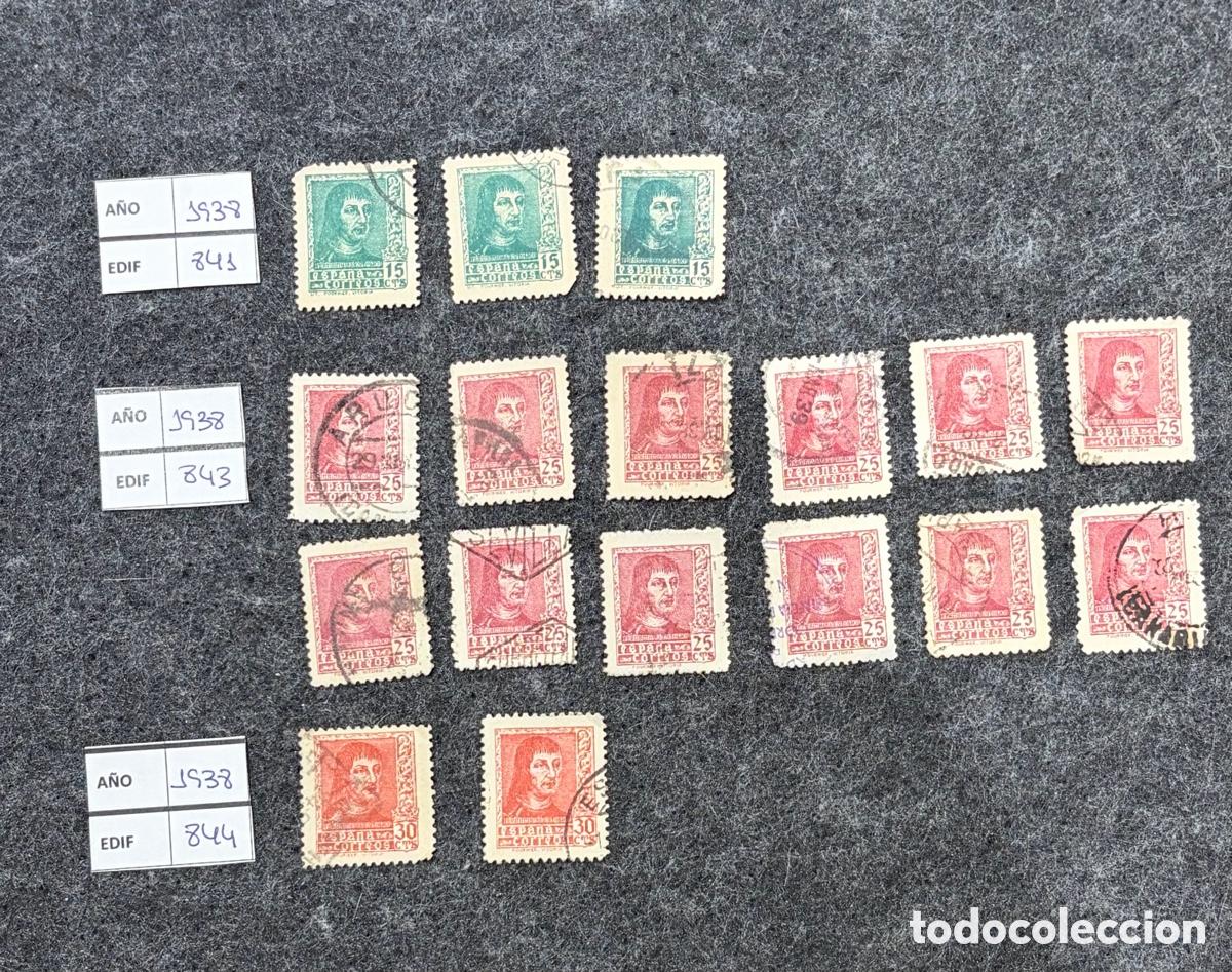 Sellos: Sellos Espa&ntilde;a 1938 Fernando el Cat&oacute;lico Edifil 841 843 844 Lote Variado
