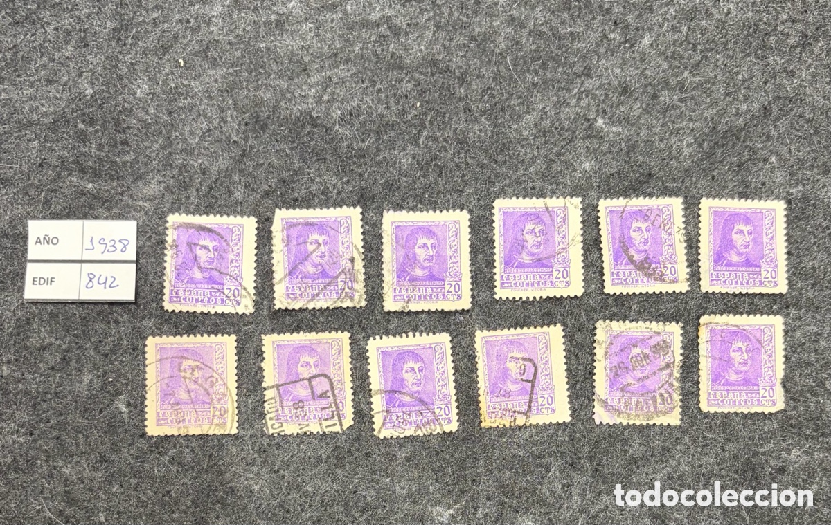 Sellos: Sellos Espa&ntilde;a 1938 Edifil 842 20 c&eacute;ntimos Fernando el Cat&oacute;lico Lote 12 uds