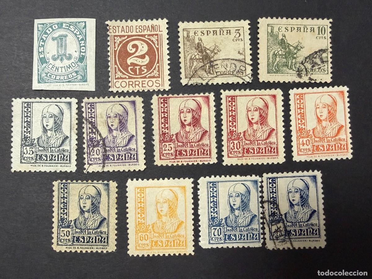 Sellos: ESPA&Ntilde;A, 1937-40. EDIFIL 814/17 + 819 + 821/828. CIFRAS, CID E ISABEL. USADOS Y NUEVOS.CON FIJASELLOS