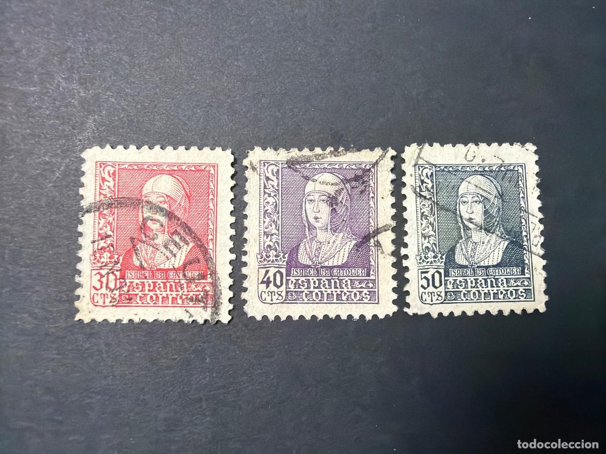 Sellos: ESPA&Ntilde;A, 1938. EDIFIL 855, 858 y 859. ISABEL LA CAT&Oacute;LICA. USADOS