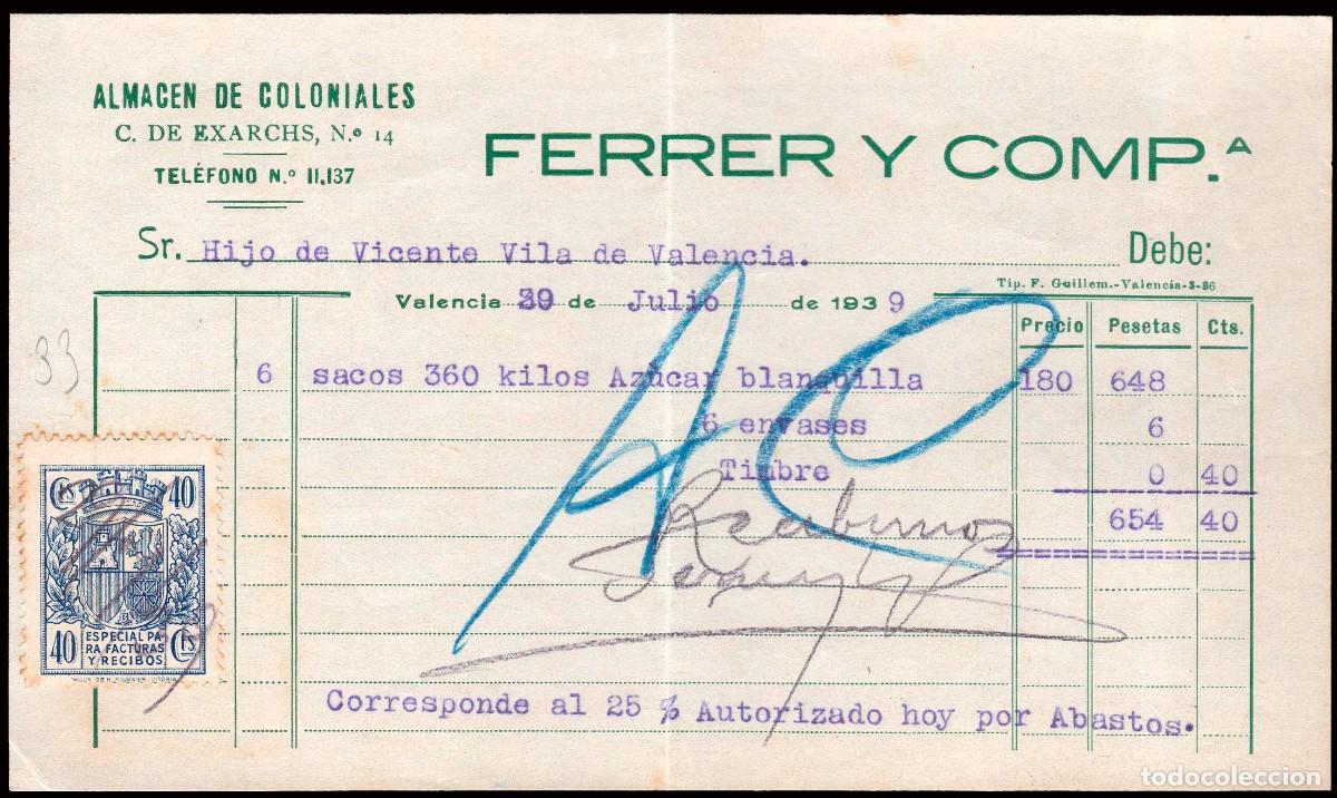 Sellos: Espa&ntilde;a - Fiscales - Facturas y Recibos - Alemany o 33 -1939 - Sobre documento