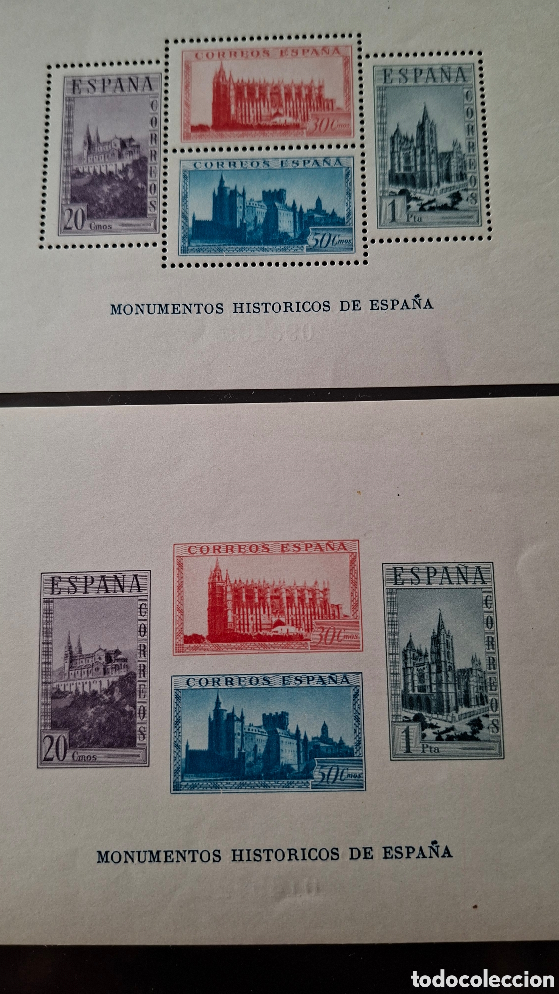Sellos: Monumentos Hist&oacute;ricos de Espa&ntilde;a Dos Hojitas sin dentar y dentada 1938 Nuevos**
