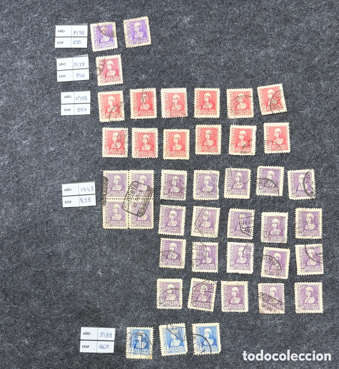 Sellos: Gran lote sellos Espa&ntilde;a 1938 Guerra Civil Isabel Cat&oacute;lica + Pro Tuberculosos