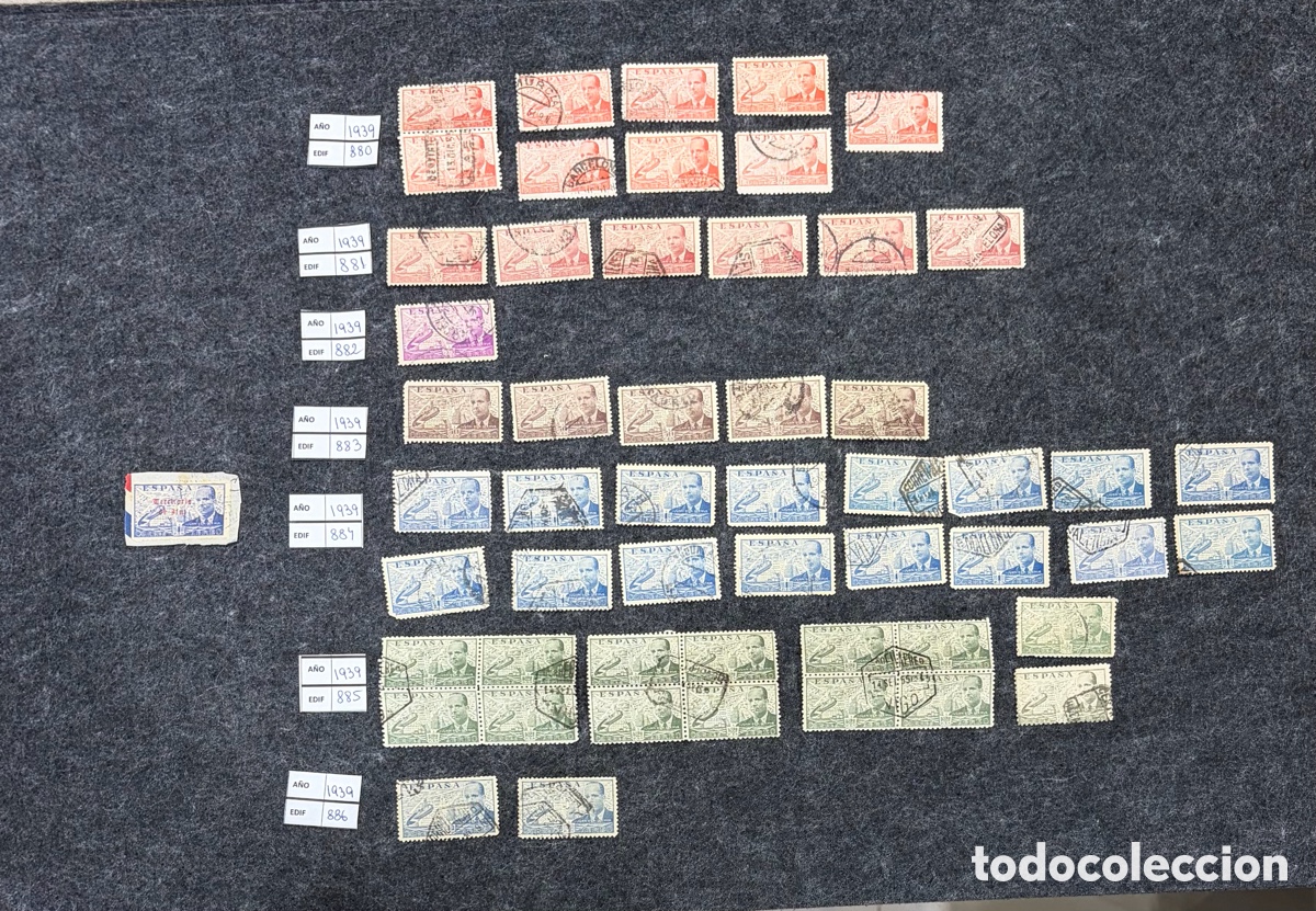 Sellos: Lote sellos Espa&ntilde;a 1939 Franco Edifil 880-886 varios valores