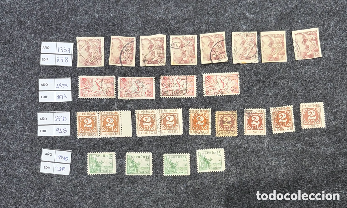 Sellos: Lote sellos Espa&ntilde;a 1933-1940 Edifil 878 879 915 918 Franco y cl&aacute;sicos