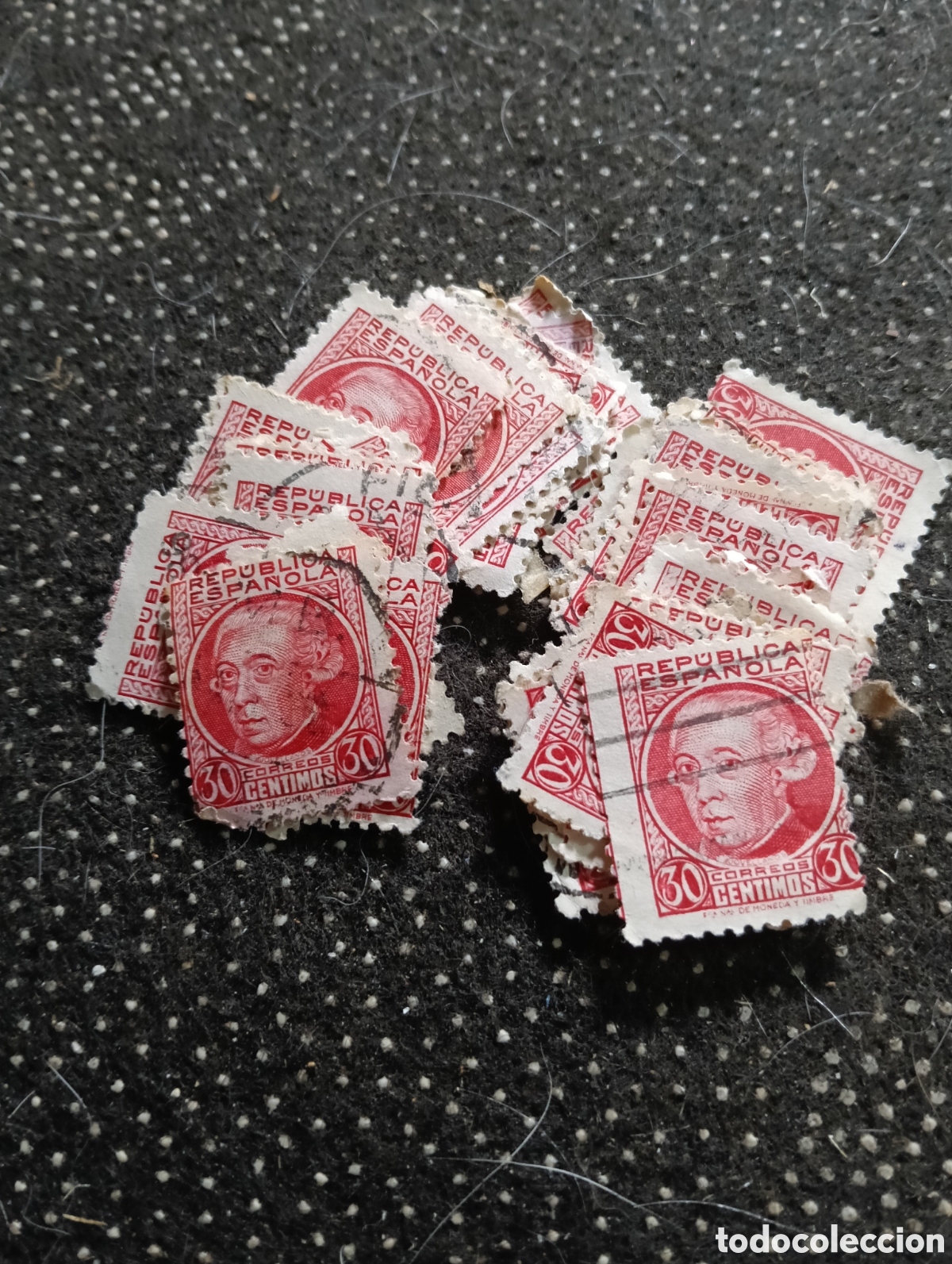 Sellos: Lote de 60 Sellos , Republica Espa&ntilde;ola, 30 cts, Jovellanos.