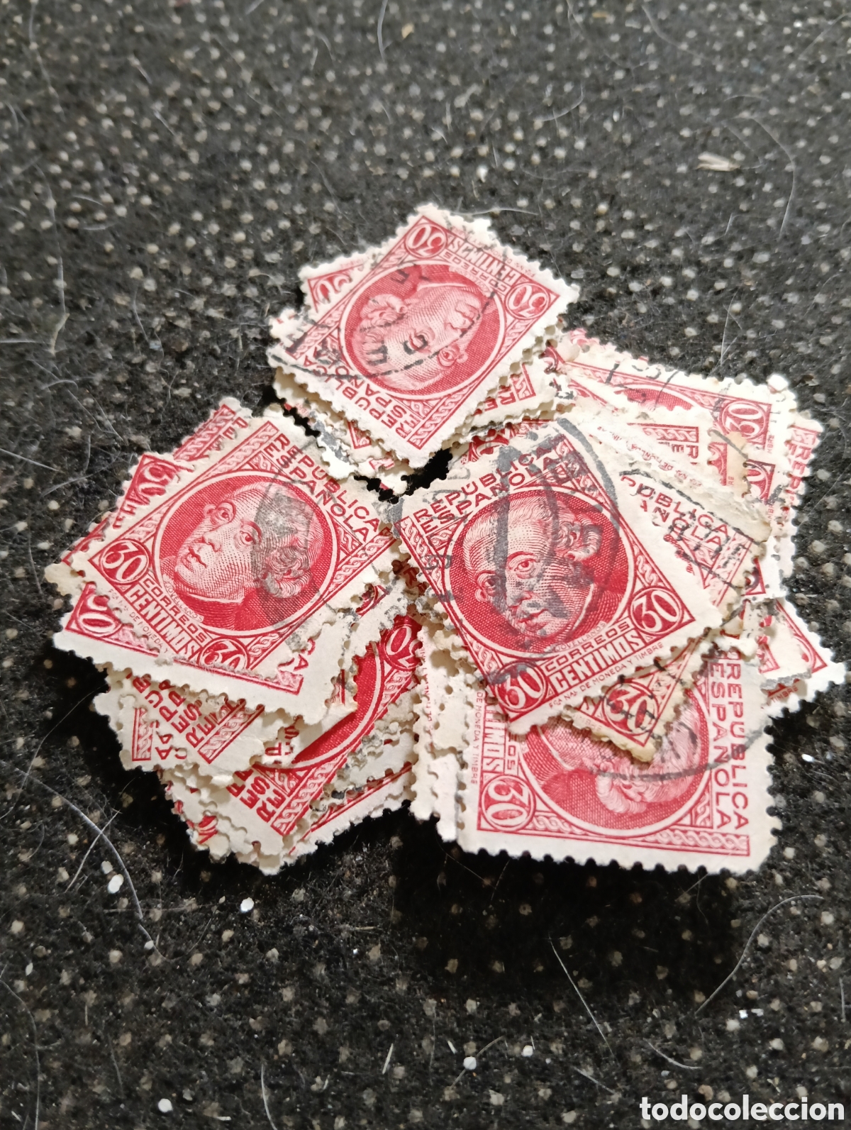 Sellos: Lote de 40 Sellos, Republica Espa&ntilde;ola, 30 cts, Jovellanos, Matasellos