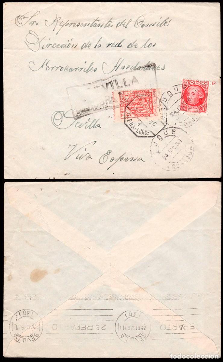 Sellos: Espa&ntilde;a - Edi o 687+Local - Sobre Mat &rdquo;Luque 24/Dic./36&rdquo; + Mat &rdquo;AMB. Desc. 24/12/36 - 1 - Baena...&rdquo;